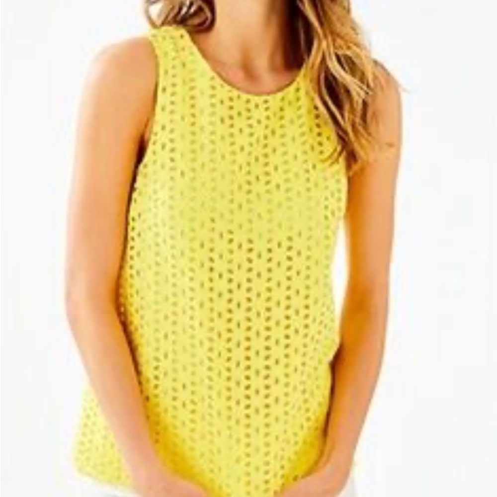 Lilly Pulitzer Bright Yellow Iona Flower Eyelet Tank Top